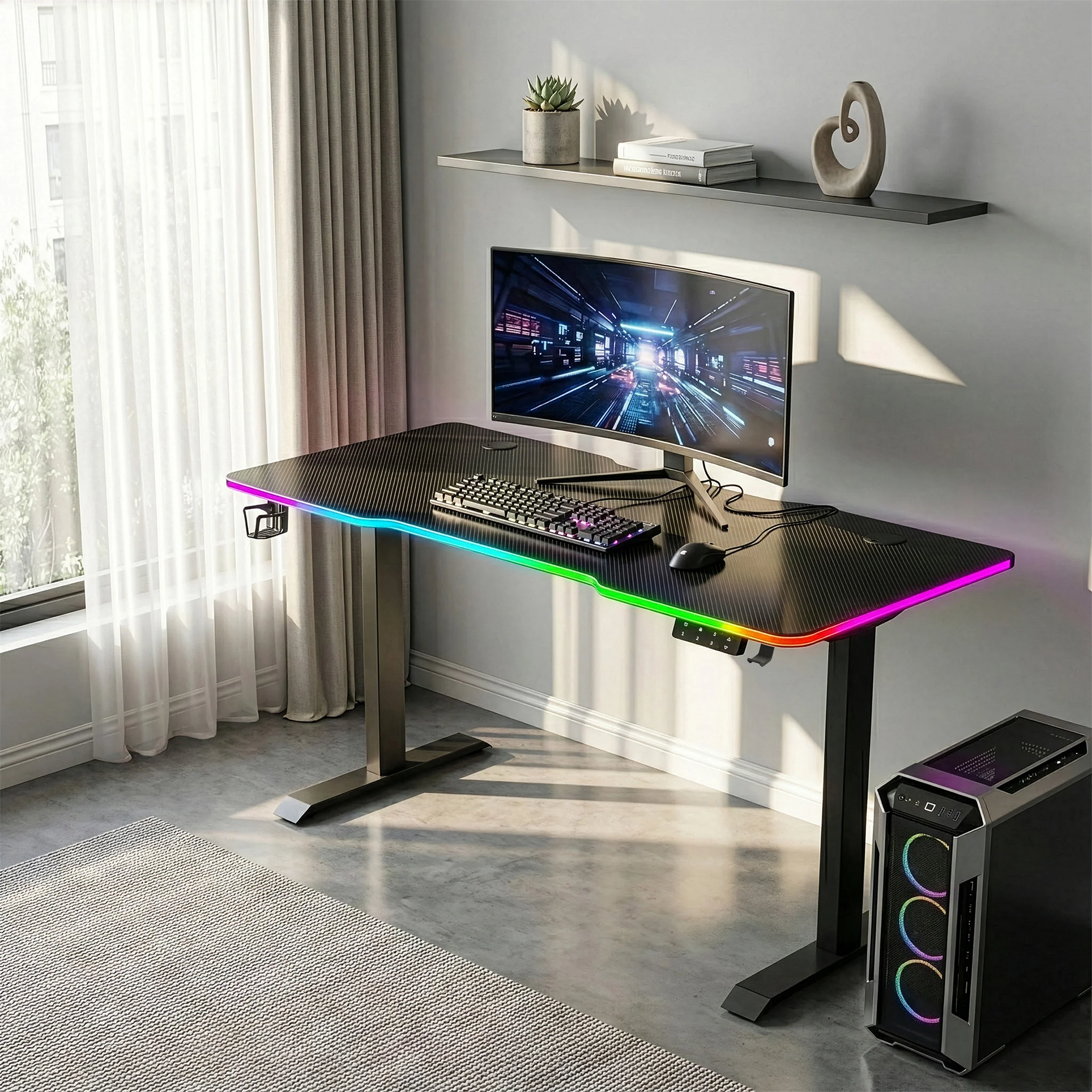 G-Flex RGB Aydınlatmalı Elektrikli Yükseklik Ayarlı Oyuncu Masası - Image 5